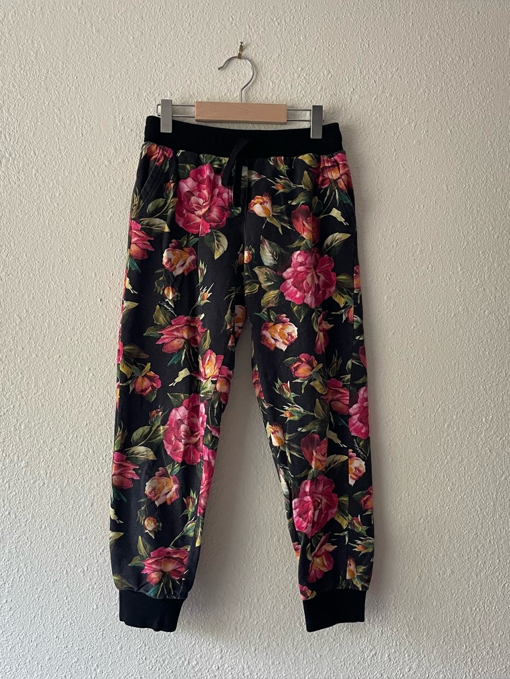 Dolce & Gabbana Girls 9/10 Floral Rose Print Jogger Sweatpants Made Italy